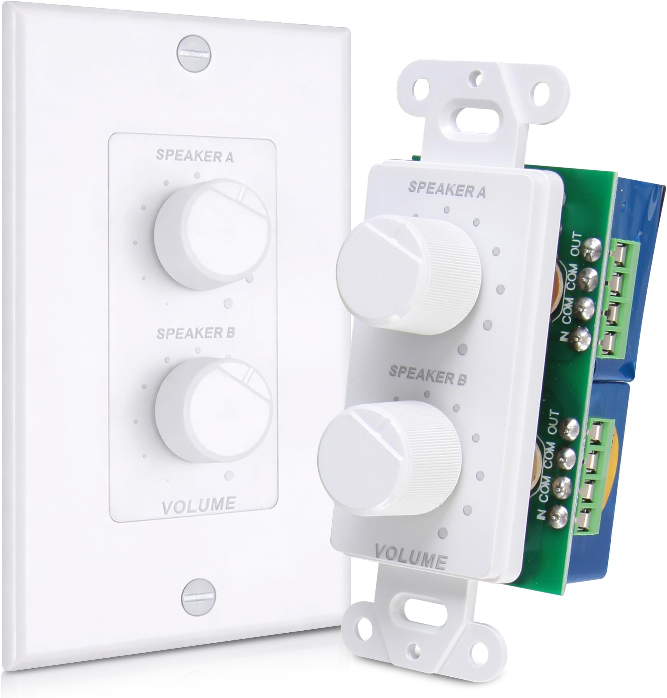 In Wall Speaker Volume Control - Home Audio Smart 2-Channel A/B Dual Channel Speakers Controller Selector Pod Box - Rotary Knob Fader Control Up to (2) Pair of Indoor or Outdoor Speakers - Pyle PVCD15