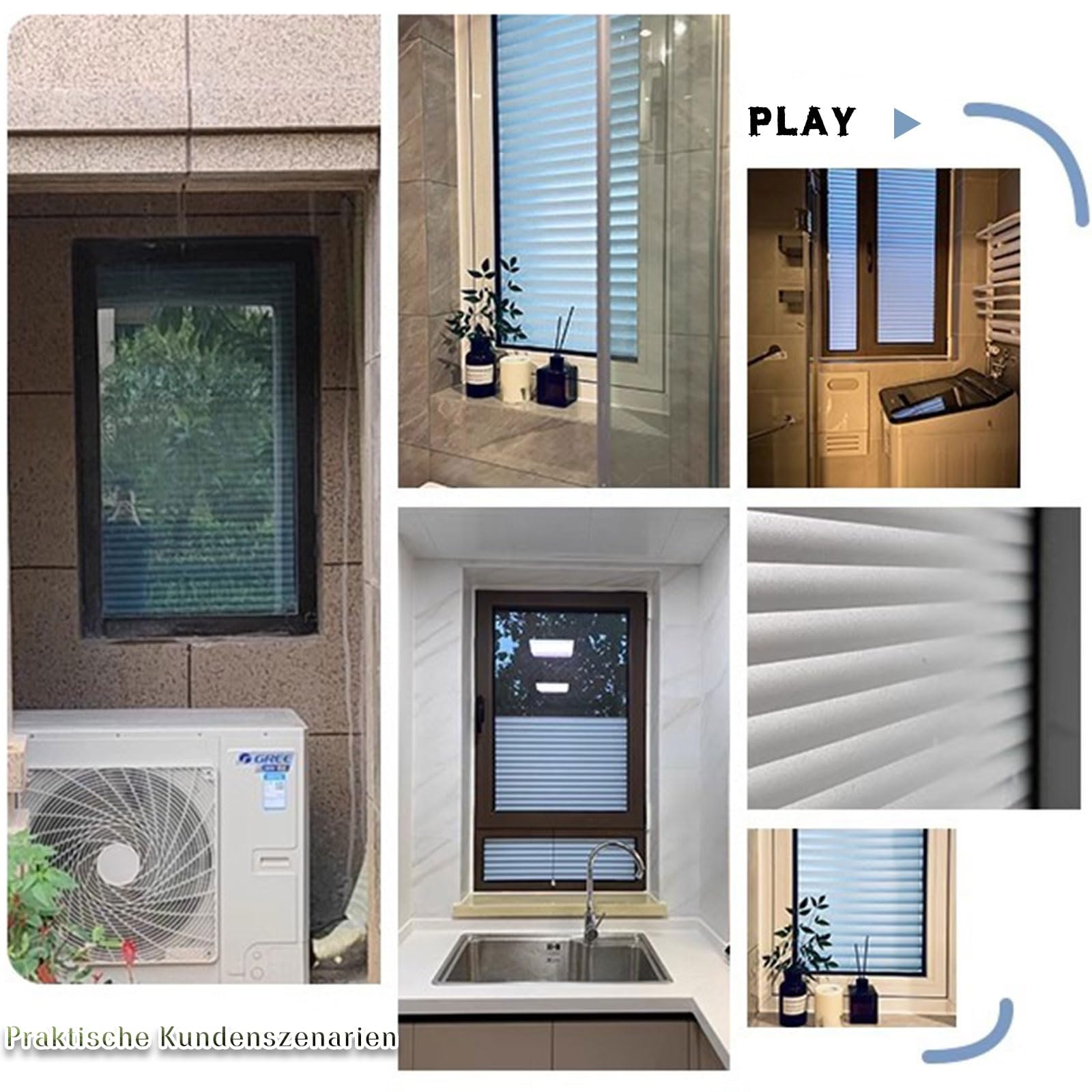 Blickdicht Fensterfolie Selbsthaftend Scheibenfolie Sichtschutzfolie Statischer Film Ohne Klebstoff Wiederverwendung Vertikale Streifen Muster Milchglasfolie Dekor Folie für Küche Schiebetüren