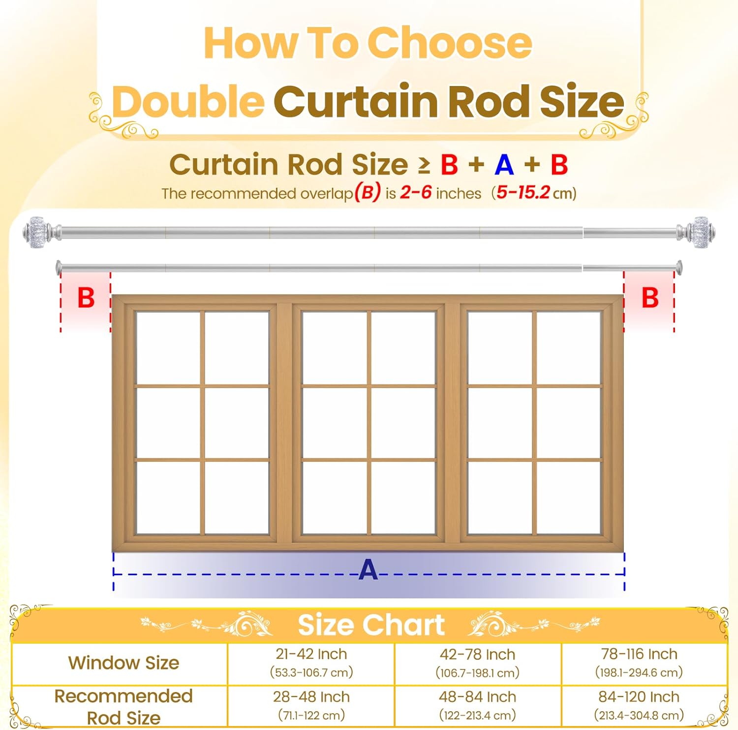 1 Inch Modern Silver Double Curtain Rod for Windows - Tension curtain rods 48 to 84 Inchs with Octagonal Crystal Finial -BHSRODS Home Double Window Rods for Living Room & Bedroom