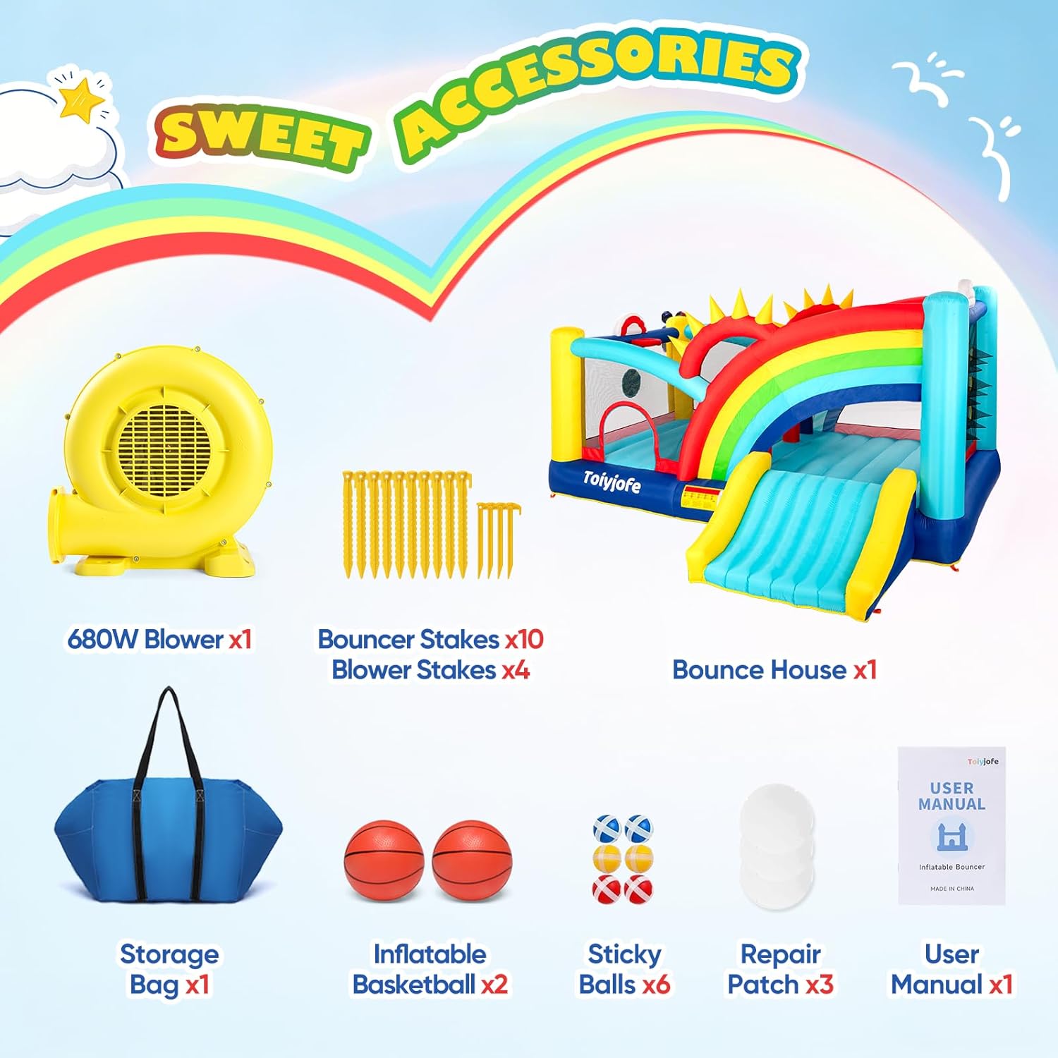 Outdoor Bounce House for Big Kids 8-12, 16FT Inflatable Bouncy Castle with Slide, Obstacle Course & Dual Basketball Hoops, Backyard Multi-Activity Jumper for Birthday Party, Fits 5-6 Kids, 680W Blower