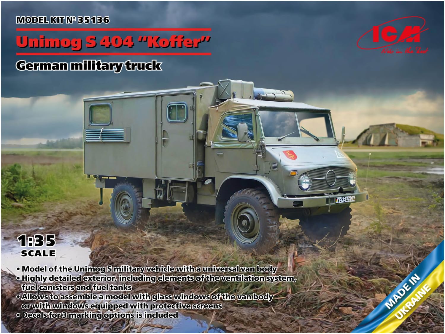 ICM ICM35136 1:35-Unimog S 404 w/Box Body, Bundeswehr LKW Maßstab Modellbausatz