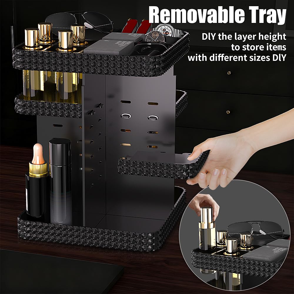 360° Rotating Makeup Organizer, Organizador De Perfumes Large Capacity Cosmetics Storage Vanity Shelf Countertop, Fits Cosmetics, Perfume, Skin Care, Lipsticks (Black)