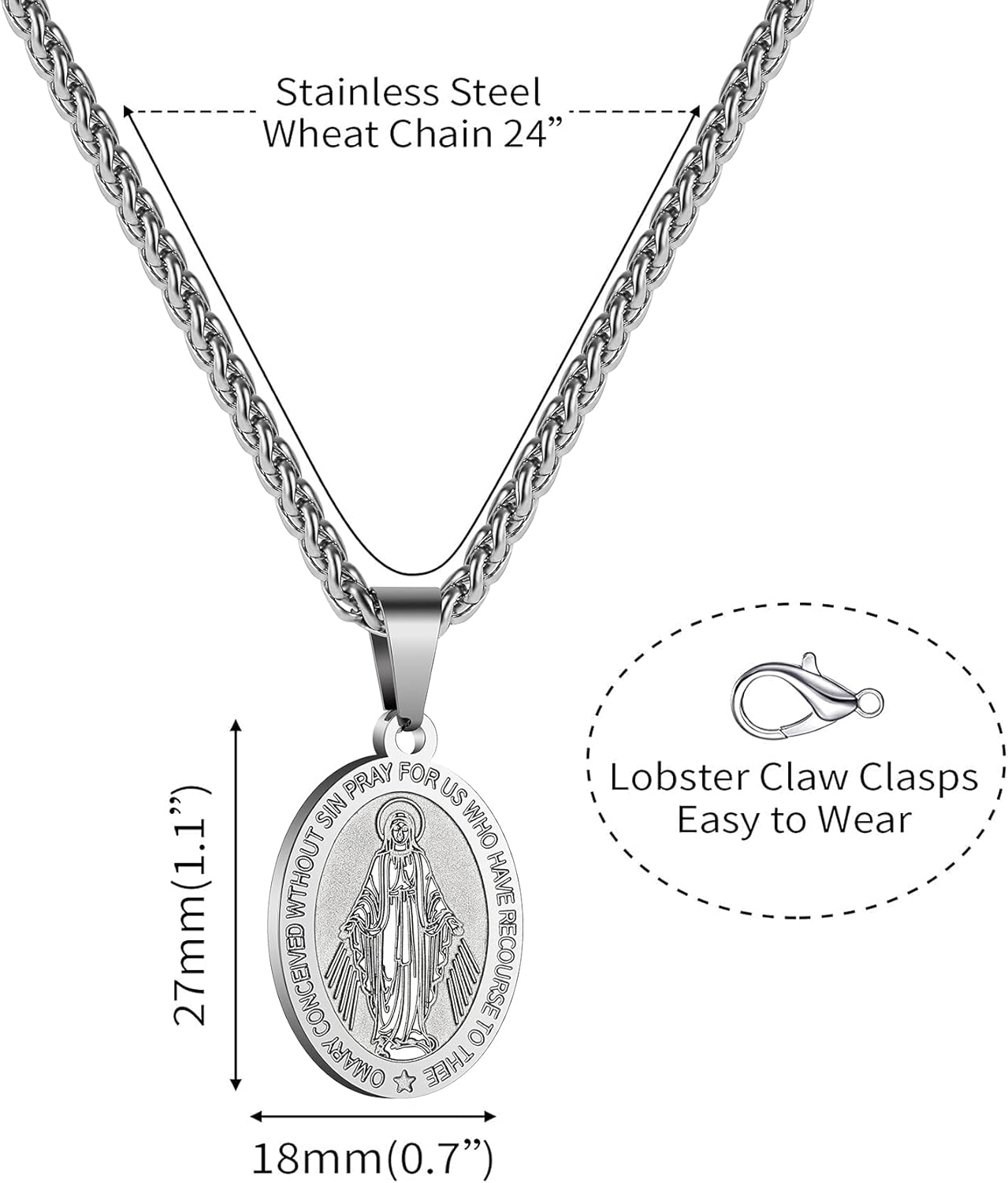 P. BLAKE Oval Saint Christopher/Michael/Joseph/Jude/Virgin Mary/Joseph/Francis/Patrick/Anthony/Benedict/Thomas Necklace for Men Women, Stainless Steel Catholic Patron Pendant with Chain 24 Inches - Image 6