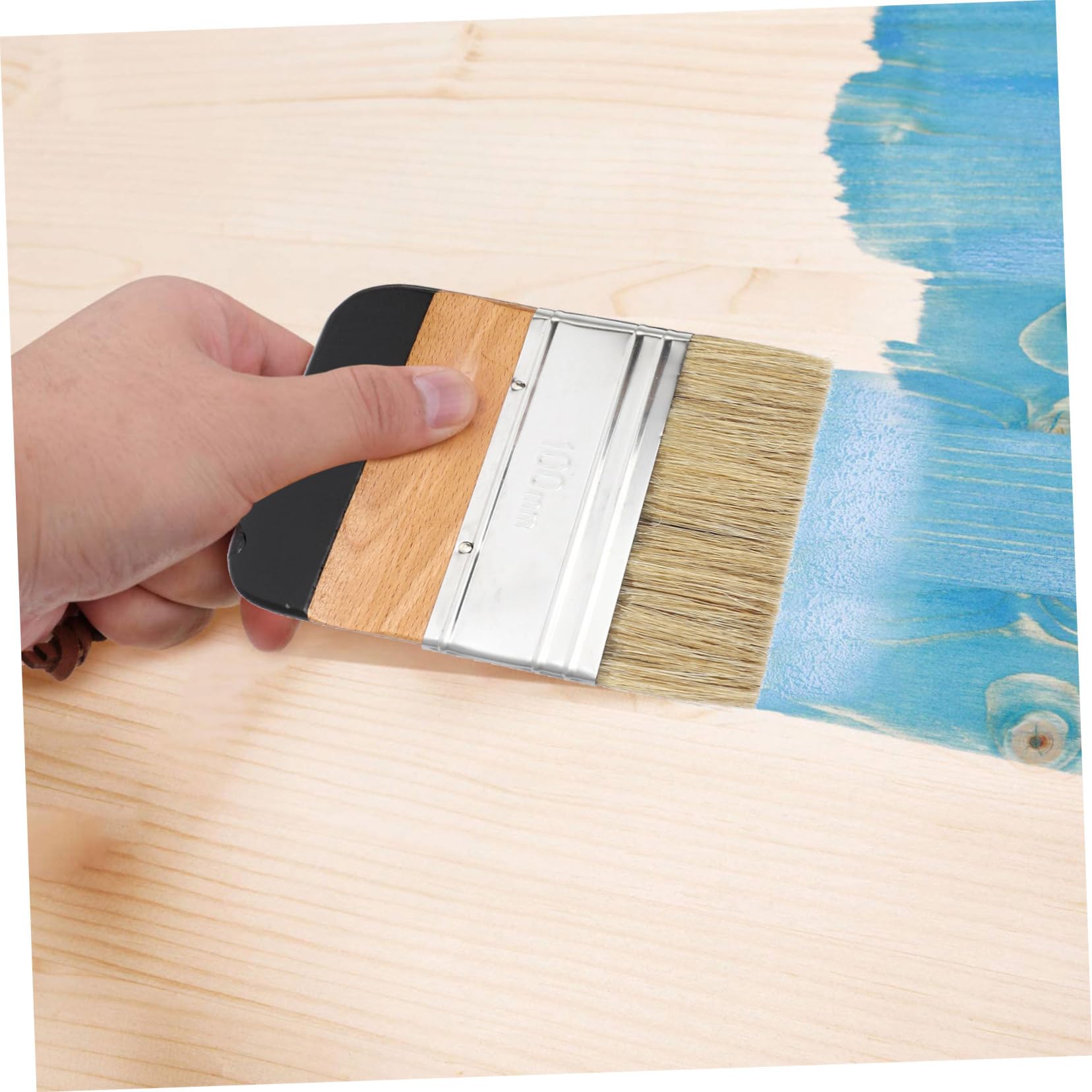 Set de Pinceaux Ronds à Manche en Bois Matériaux Synthétiques Robustes Lot de 5 Lanières en Cuir pour Peinture à l'huile et Cire Décoration Intérieure