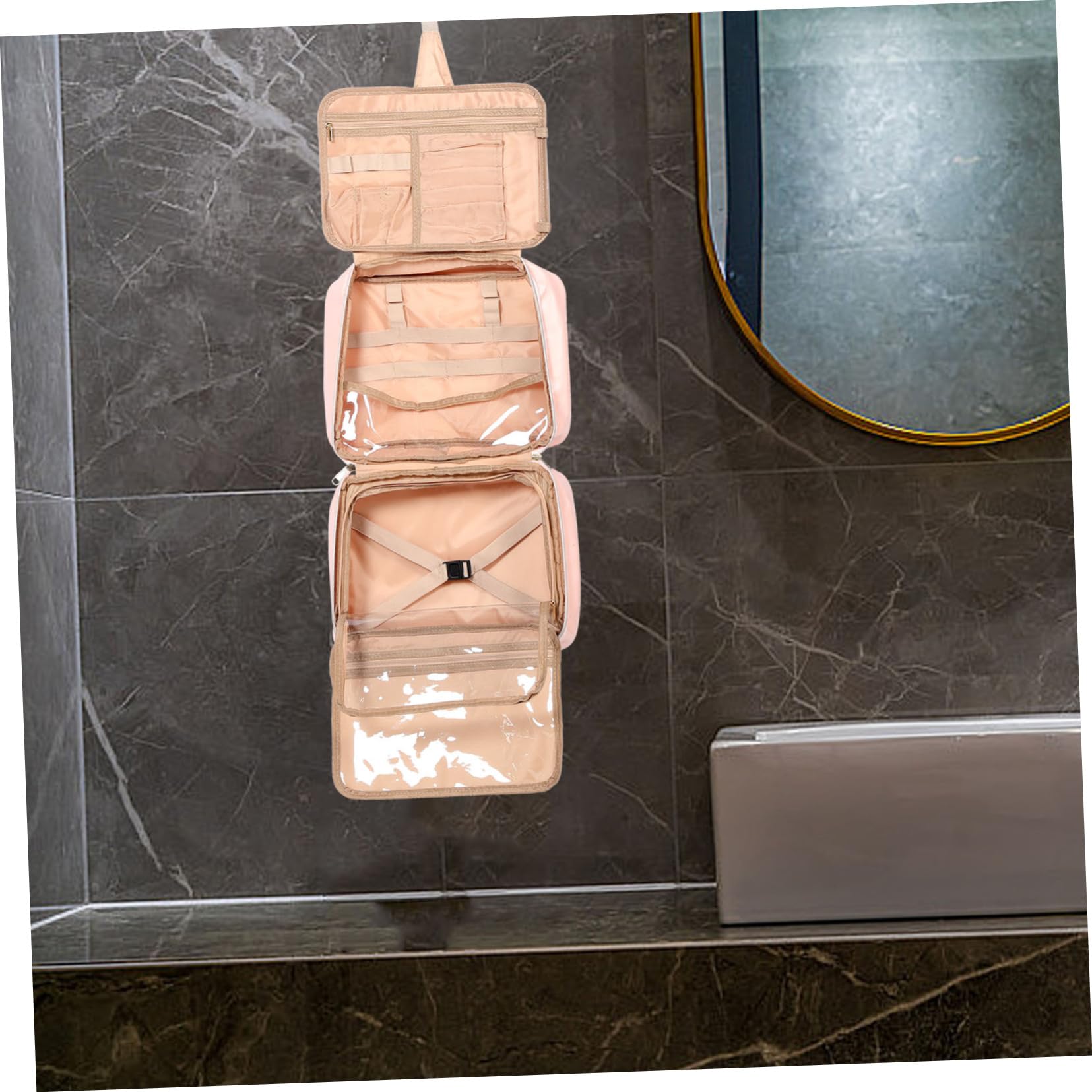 WOONEKY Borsa per Cosmetici Donna in Similpelle Organizer Cubo Scomparti Borsa da Viaggio per Articoli da Toeletta da Appendere Beauty Case