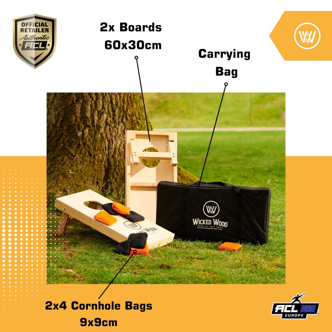 Cornhole Set Mini - Wicked Wood - 60x30cm - Inklusive Säckchen und Tragetasche