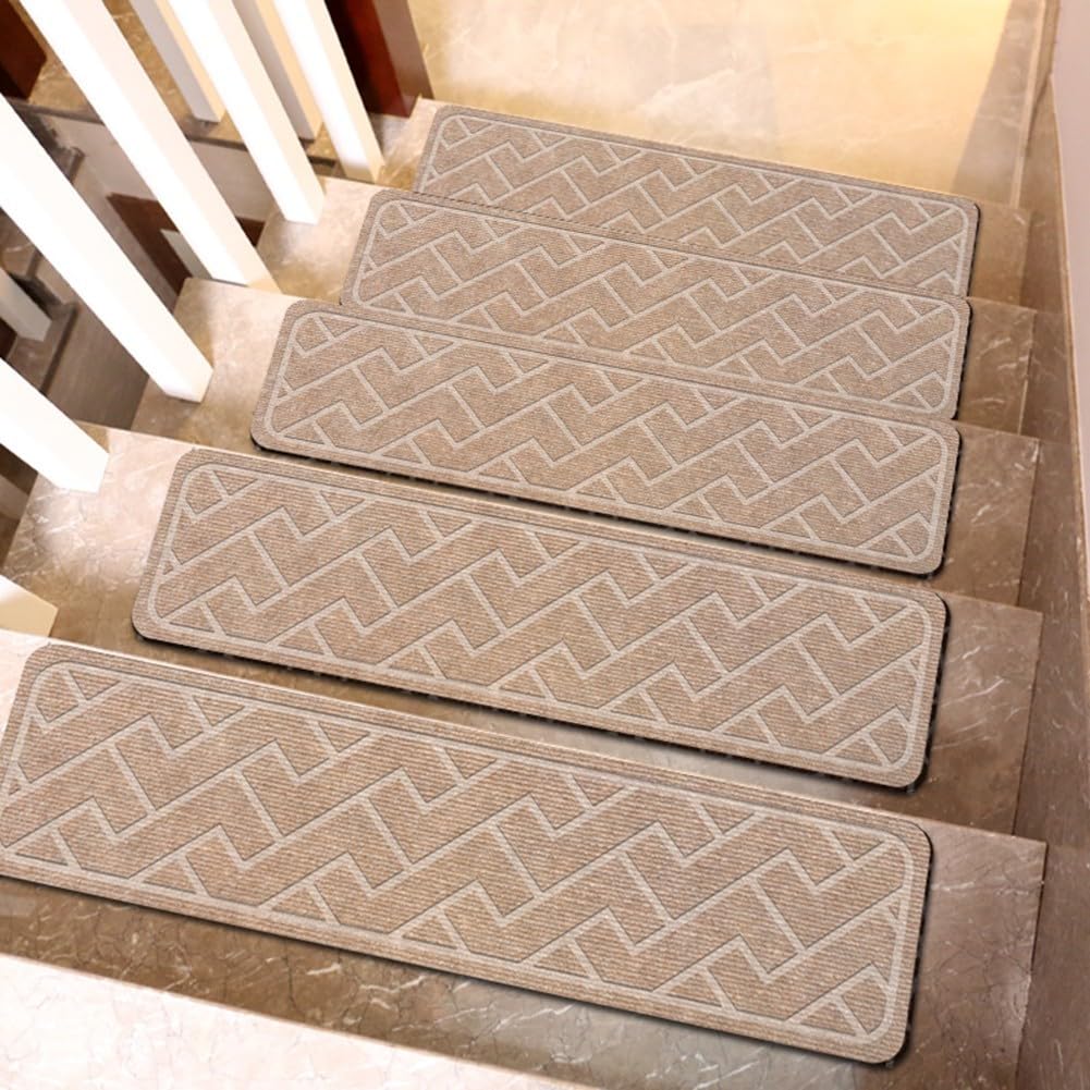 Tapis antidérapants pour marches en bois | Lot de 15 couvre-marches beiges de 76,2 cm