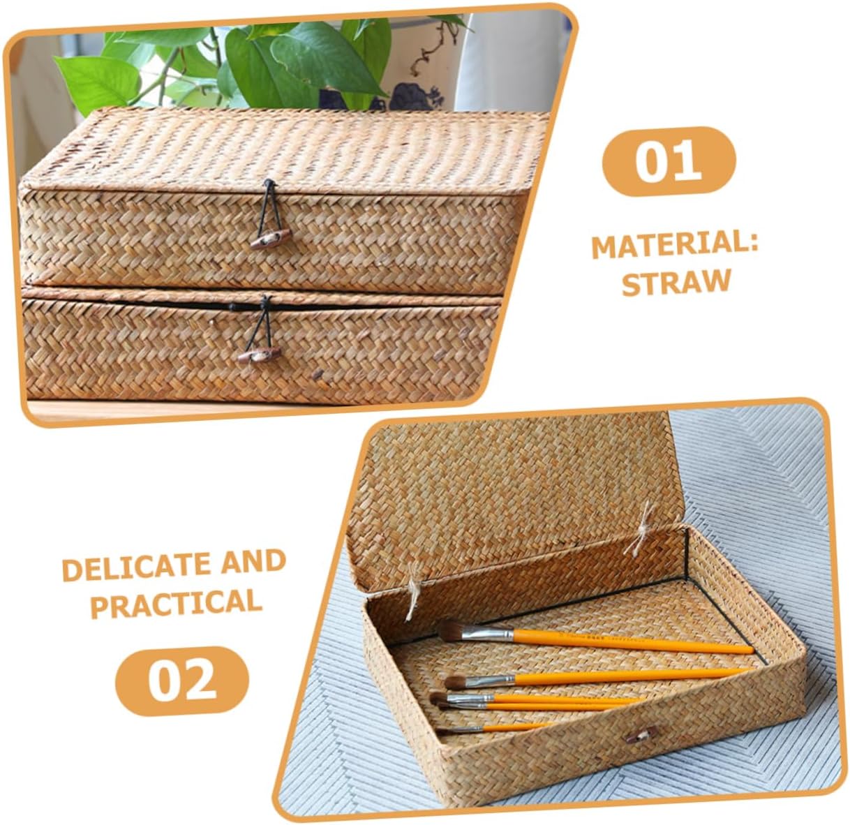Straw Woven Storage Baskets Set of 2 Stylish Decorative Baskets for Desktop Compact Organizer for Bathroom Home