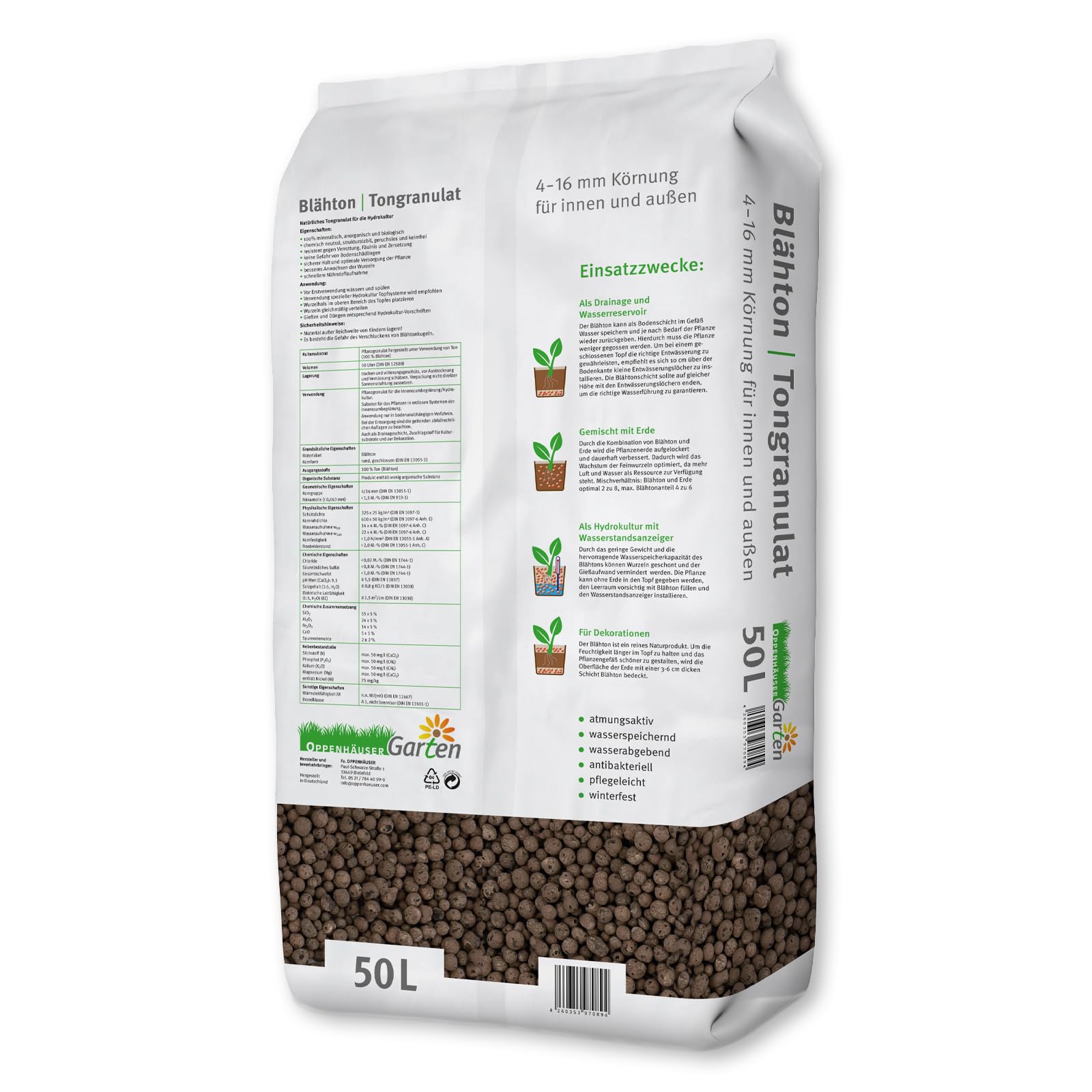 Argilla espansa 50L: Granulato di Argilla 4–16 mm per Giardino, drenaggio e Coltura idroponica in vasi da Fiori, Piante da Interno, per Uso Interno ed Esterno