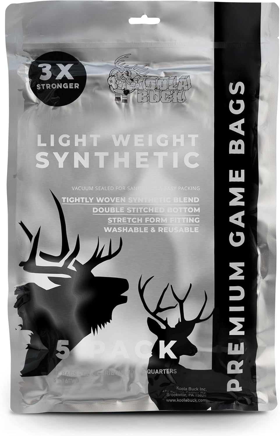 Koola Buck Synthetic Hunting Game Bags | 5 Pack Ultra Strong & Lightweight Synthetic Deer & Elk Game Bags | Reusable, Washable, Stretchable & Durable Meat Bags for Hanging & Packing Out Your Harvest