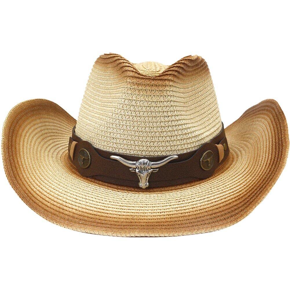 Danlai Men's Style-2 Western Cowboy Straw Hat And Wo's Summer Foldable Windproof Rope Cap Outdoor Beach Wide Brim Sun Hat