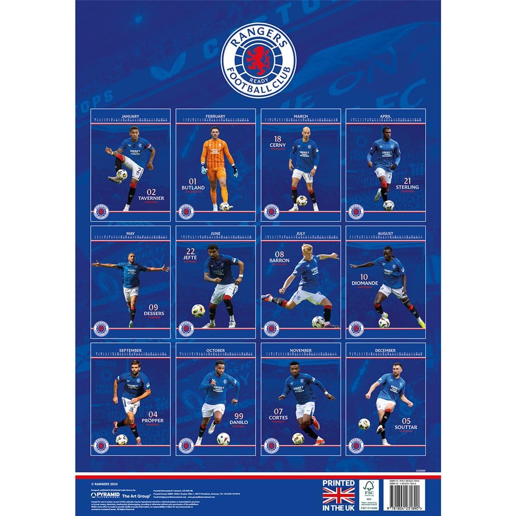 Pyramid International Rangers FC 2025 A3 Poster Calendar, Official Licensed Product, 12 Iconic Team Images, Large A3 Size - Image 2