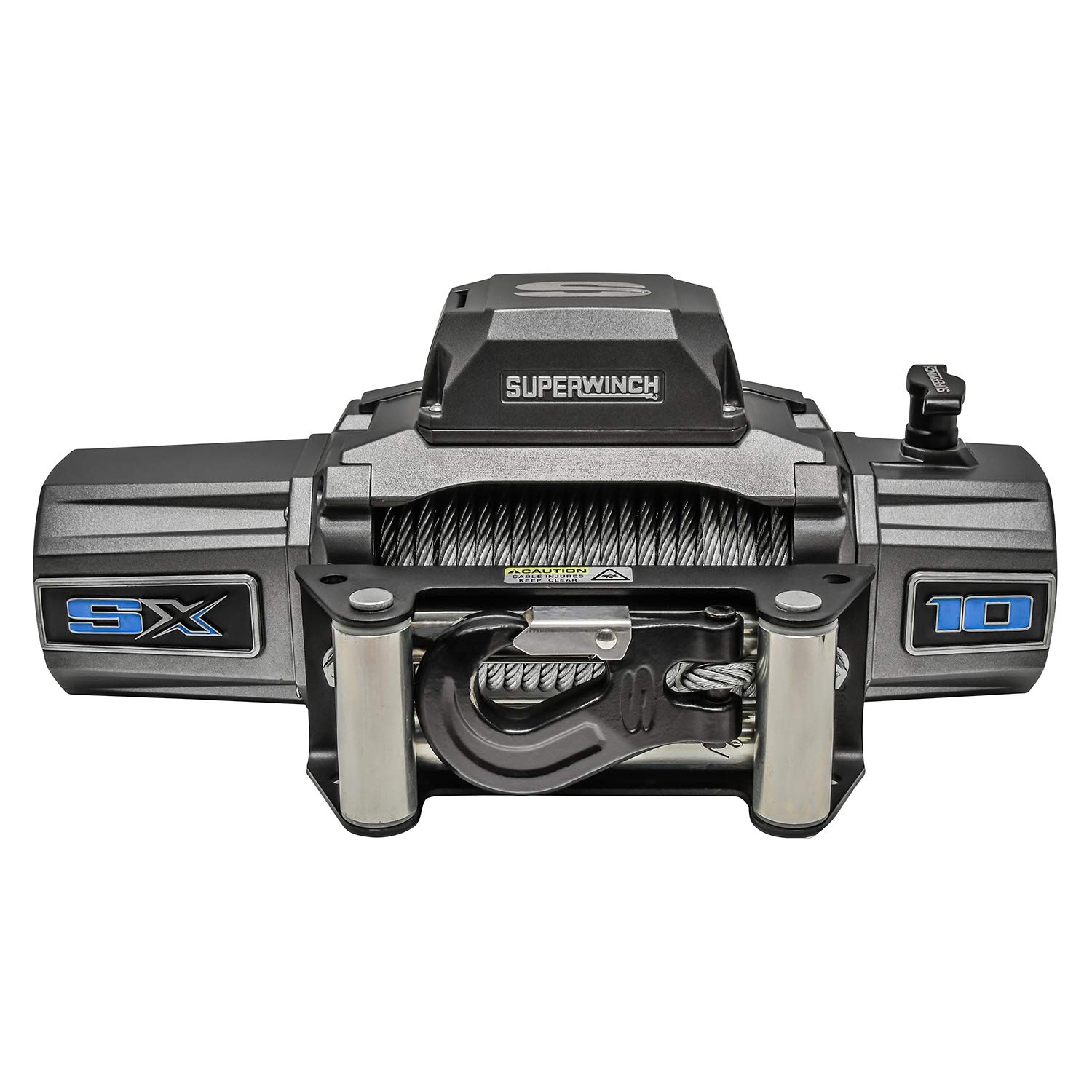 Superwinch 1710200 SX10 12VDC Winch 10,000 lb/4,536 kg Single Line Pull with Roller Fairlead, 3/8in x 80ft Steel Wire Rope, Corded Handheld Remote
