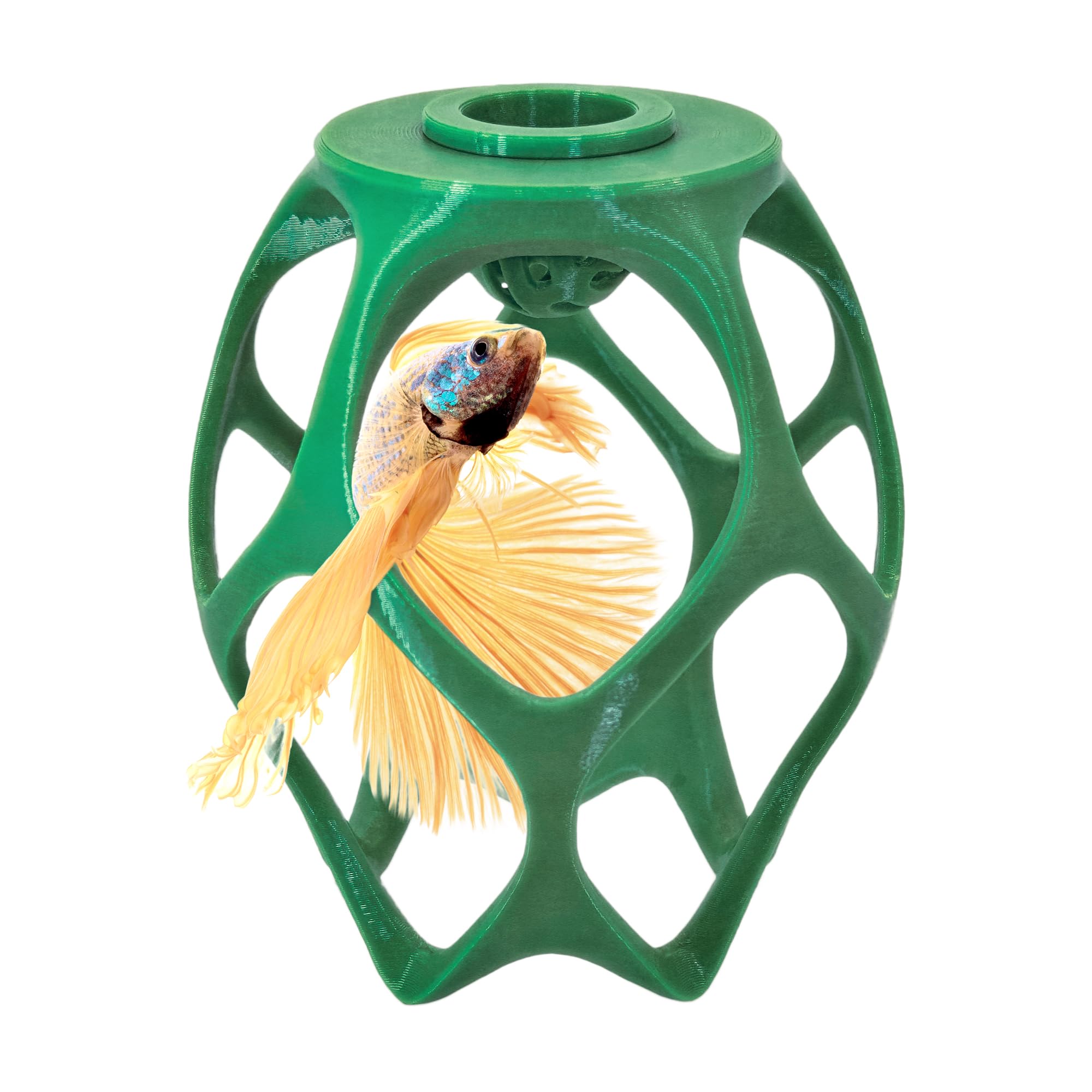 byMazy Betta Play Ground | Floating Hammock and Hiding Cave for Betta, Fish, Shrimp with Feeding Station Swim-Through Aquarium Ornament and Tank Decoration (Forest Green, Regular)