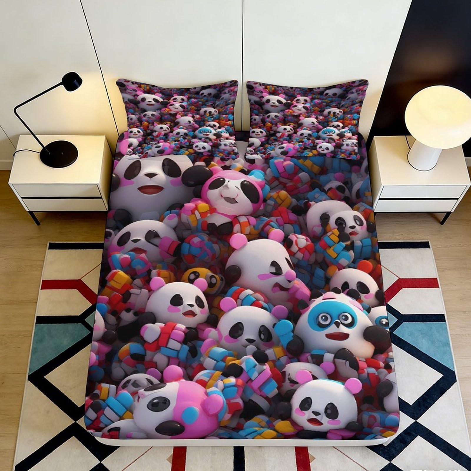 Jqzkxnhpbr Style-3 3D Printed Colorful Panda Fitted Sheet Microfiber Soft Bedroom Bed Cover Dorm Mattress Protection Decor 90X200x25cm