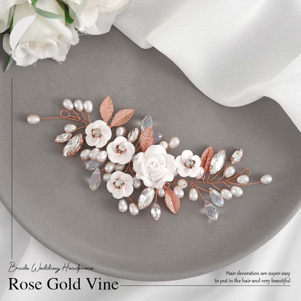 GORAIS Flower Wedding Hair Vine Pearl Bridal Hair Pieces Crystal Hair Accessories for Bride and Women - Image 2