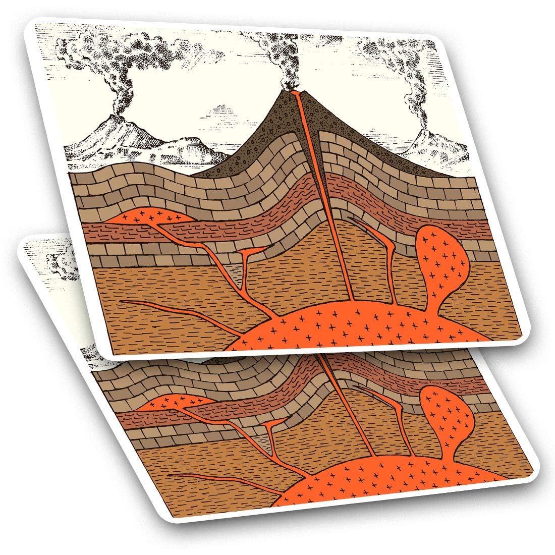 Destination Vinyl Ltd Multi 2 X 7.5Cm Rectangle Vinyl Stickers - Volcano Diagram Geology 12904
