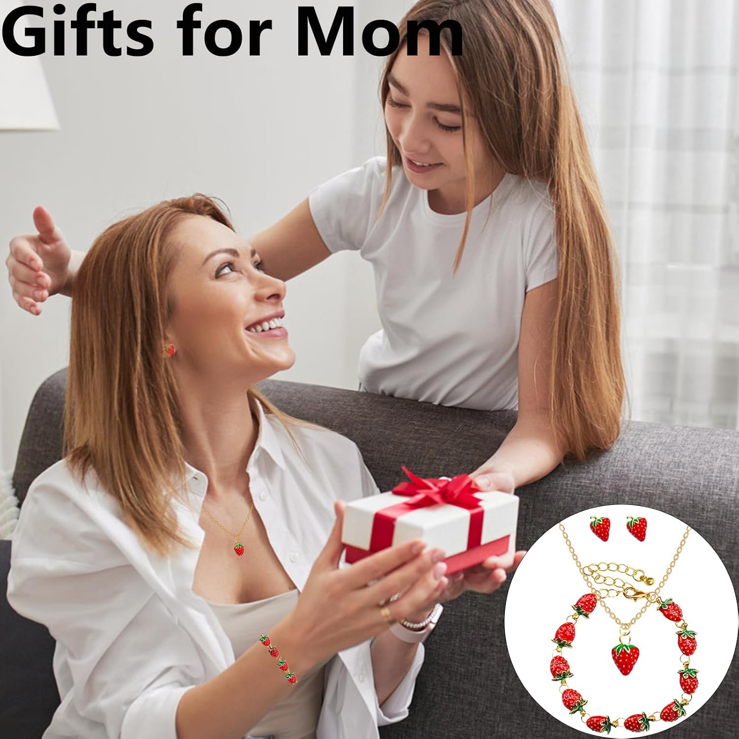 Strawberry Necklace Earrings Set, Christmas Gifts Stocking Stuffers for Women, Cute Fruit Charm Trendy Jewelry Gifts for Her, Birthday Anniversary Graduation Gifts for Women - Image 5