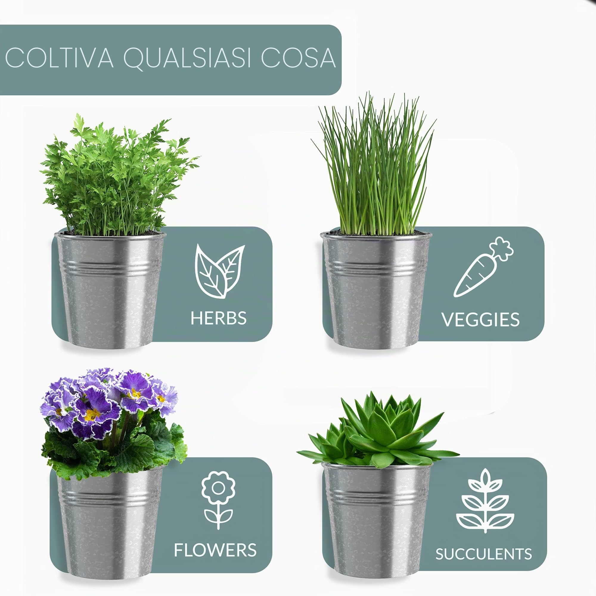 Barnyard Designs Set di fioriere per erbe aromatiche con vassoio, per giardino interno o esterno, vasi decorativi in metallo zincato, per cucina, (set da 3, 11 x 10 cm, su 32 x 10 cm)