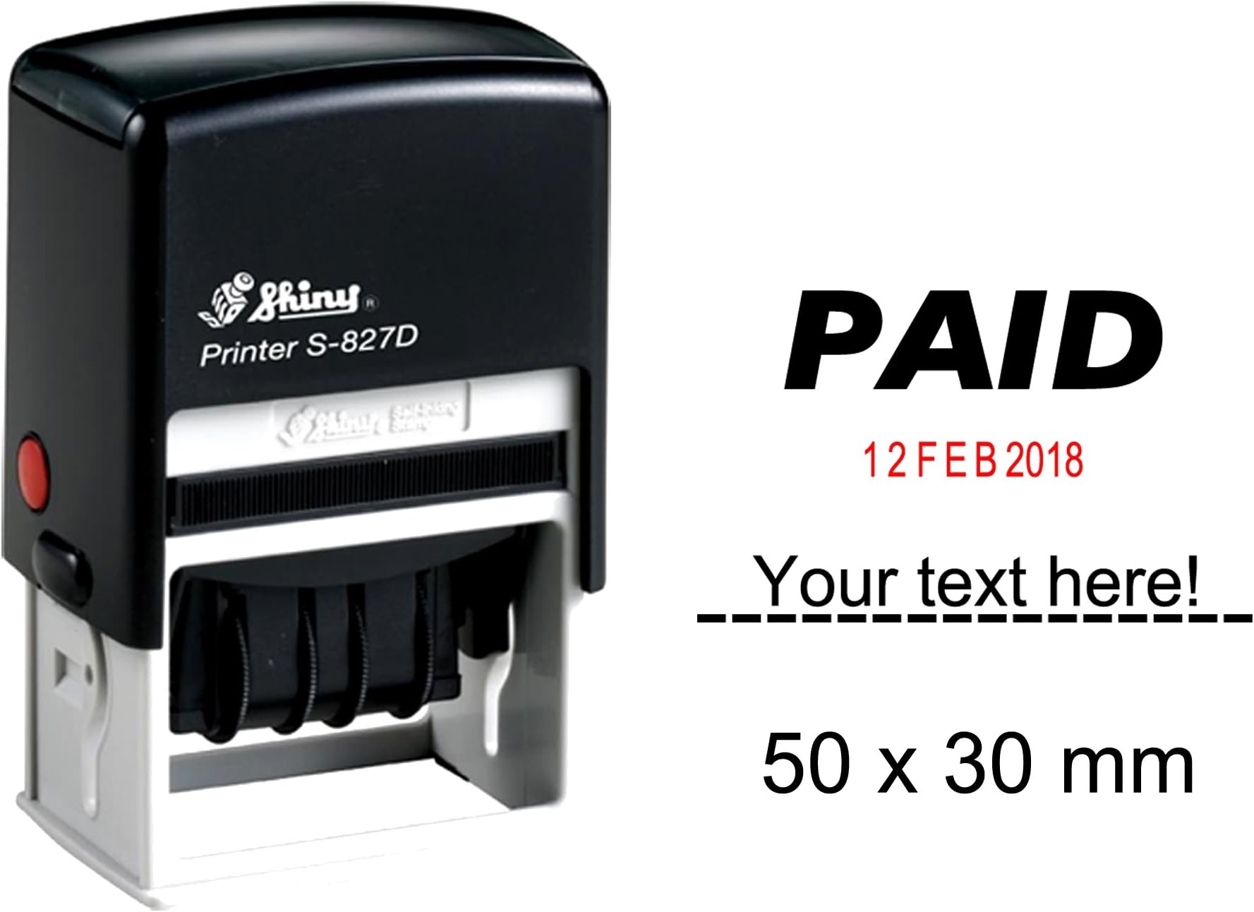 Self Inking Shiny Date Stamp with Paid Text Ofiice Stationery Rubber Stamper S-827D