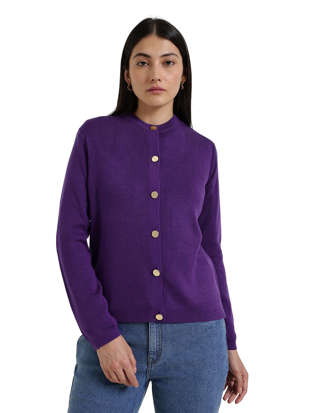 fablestreet LivSoft Round Neck Cardigan- Purple-picture-2