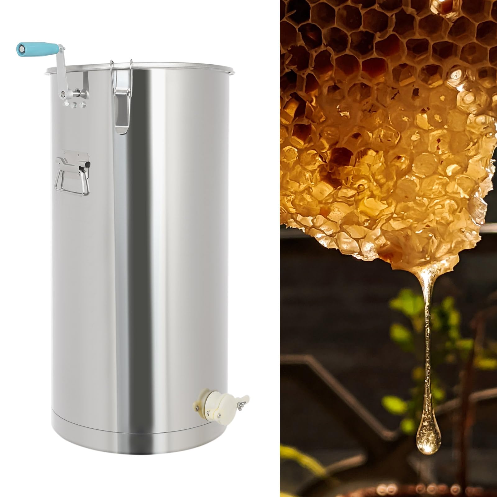 Extracteur de miel manuel, extracteur de miel en acier inoxydable, extracteur de miel pour 2 rayons, équipé de doubles roulements, extracteur de miel idéal pour les apiculteurs amateurs et