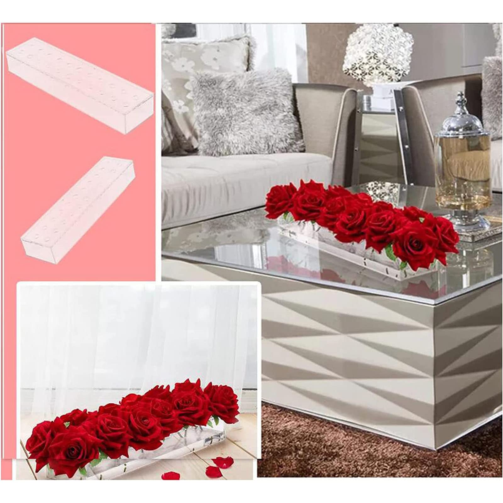 Amazon.de: Rechteckig Acryl-Blumenvase, Klare Acrylvase mit LED,  10/12/14/16/18/24 Lcher Rechteck, Blumenkasten aus Acryl fr  Tafelaufstze, Hochzeiten, Geburtstag, Wohndekoration,30*10*6.5 CM (12  holes)