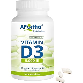 APOrtha Vitamin D3 5000 IU 120 Vegetarian Capsules High Dose