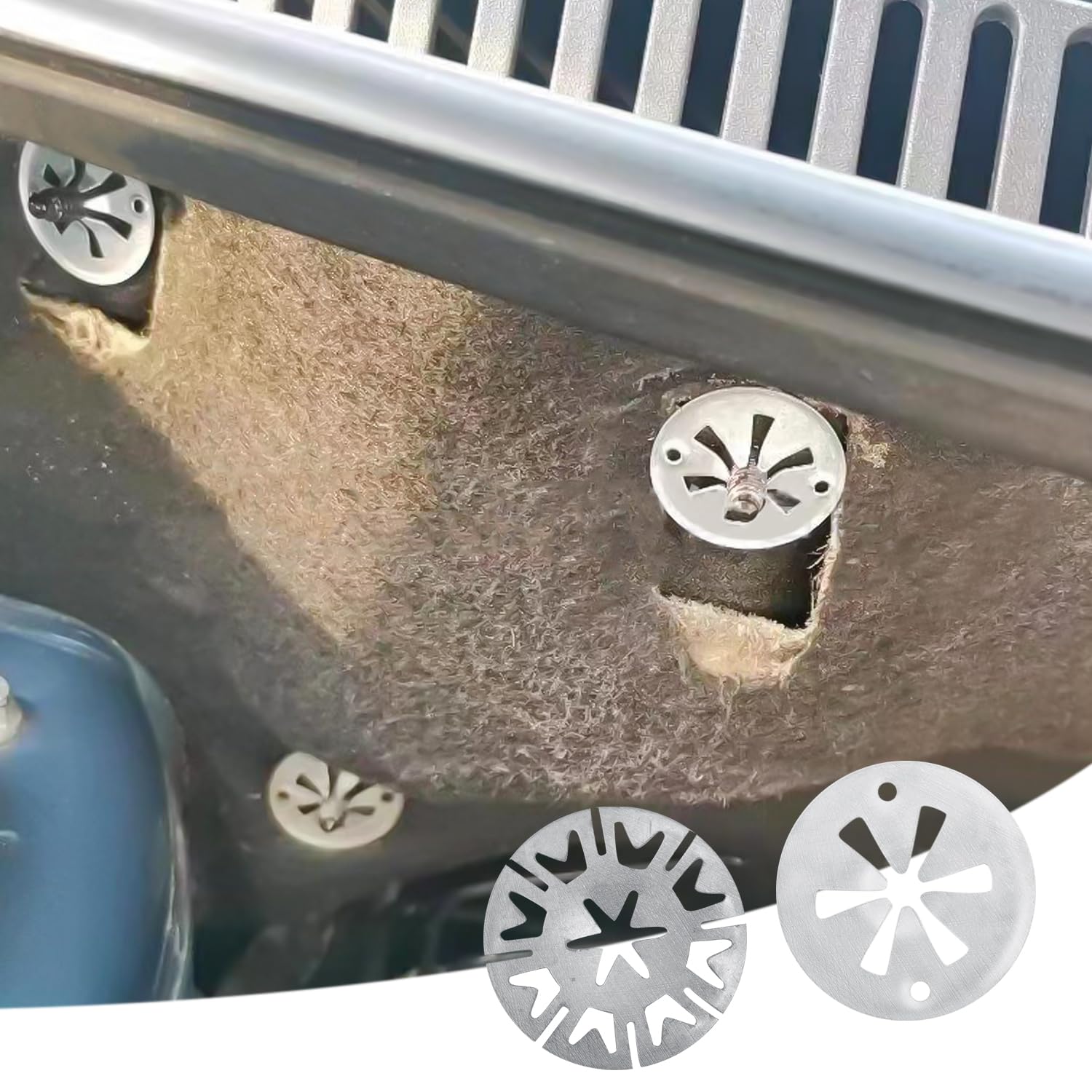 Set di 60 rondelle in metallo, rondella di bloccaggio e clip in acciaio inox per fissare lo scudo termico sotto il cofano