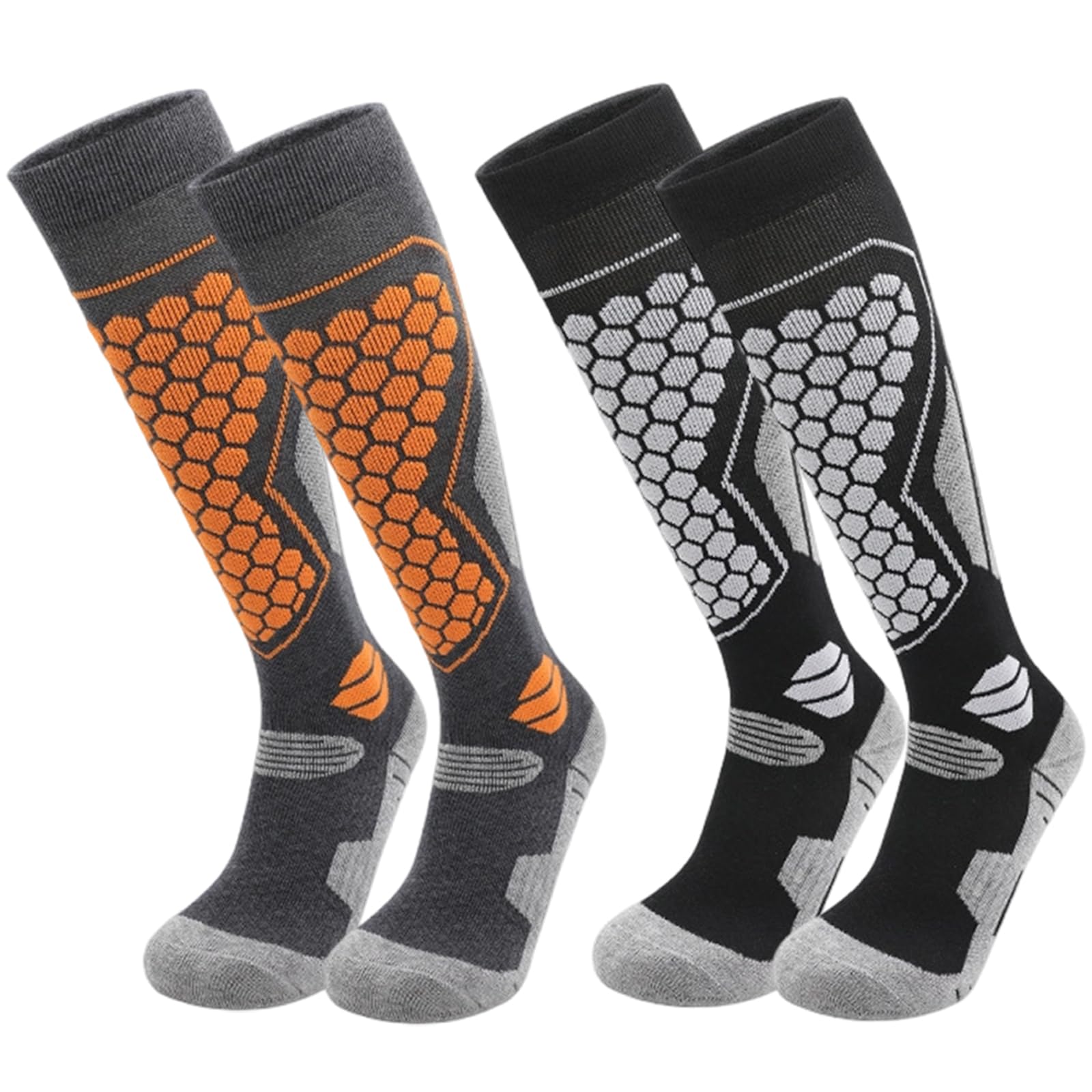2 Paar Skisocken Damen, Ski Socken zum Skifahren Atmungsaktive Schnelltrocknende, Skistrümpfe mit Polsterung