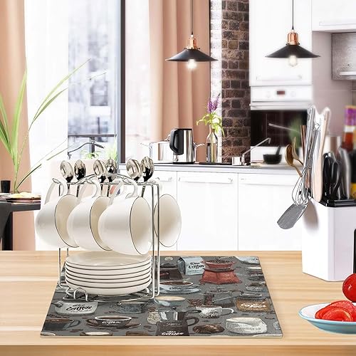 Vista 74 de Tapete de café para cafetera, máquina para cafetera, mesa, tapete absorbente de cuero para secar platos para encimeras de cocina, 18 x 12 pulgadas