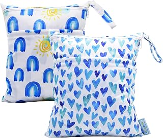 2 Pcs Cloth Diaper Wet Dry Bags Waterproof Reusable Travel, Bathing, Beach, Diapers, Breast Pump Parts, Yoga Gym Bag Dirty Wet Clothes Toiletries Daycare Organizerwith Zipper (heart-shaped)