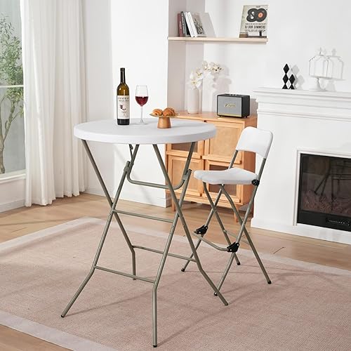 Miniatura 7 de Mesa plegable redonda de 32 pulgadas, mesa plegable portátil de altura de barra con patas desmontables, mesa plegable redonda con parte superior de