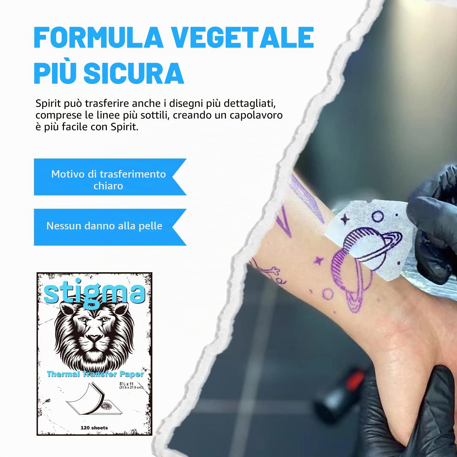 STIGMA 120 Pz Carta per Trasferimento Tatuaggi 4 Strati 8,3" x 11,8" Carta per Stencil per Tatuaggi Formato A4 Carta per Stencil per Tatuaggi Carta per Trasferimento Tatuaggi T209