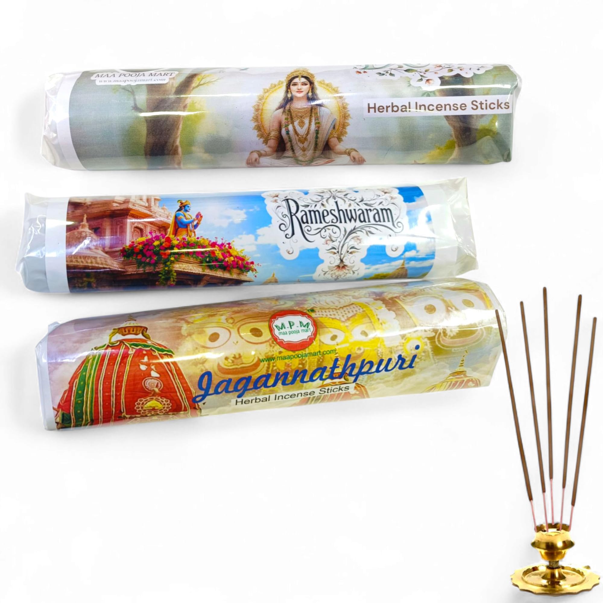 Maa Pooja Mart Traditional Indian Herbal Incense (750g) Sticks Set, Rameshwaram and Jagannathpuri and Devi (250gx3), Agarbatti, Udbatti-image-36