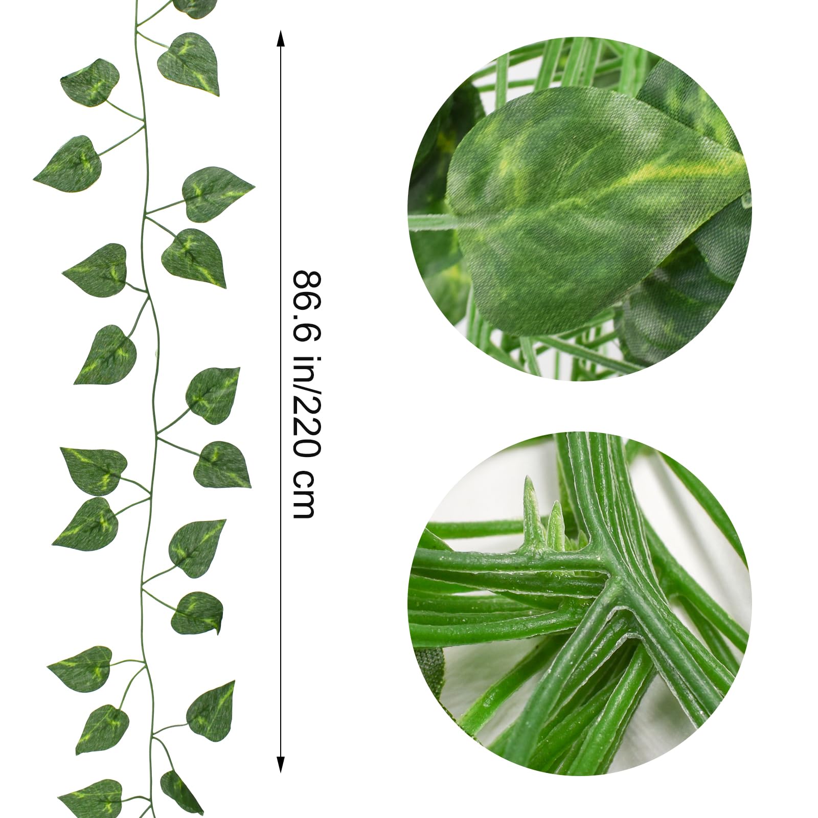 Bacucine 人工観葉植物 フェイクグリーン ポトス 36本セット 造花グリーン 2.1m 吊り下げ 壁掛け 吊るし 藤 垂れる 観葉植物 インテリア ガーデニング リアル DIY飾り 枯れない トイレ 人気 ウェディング