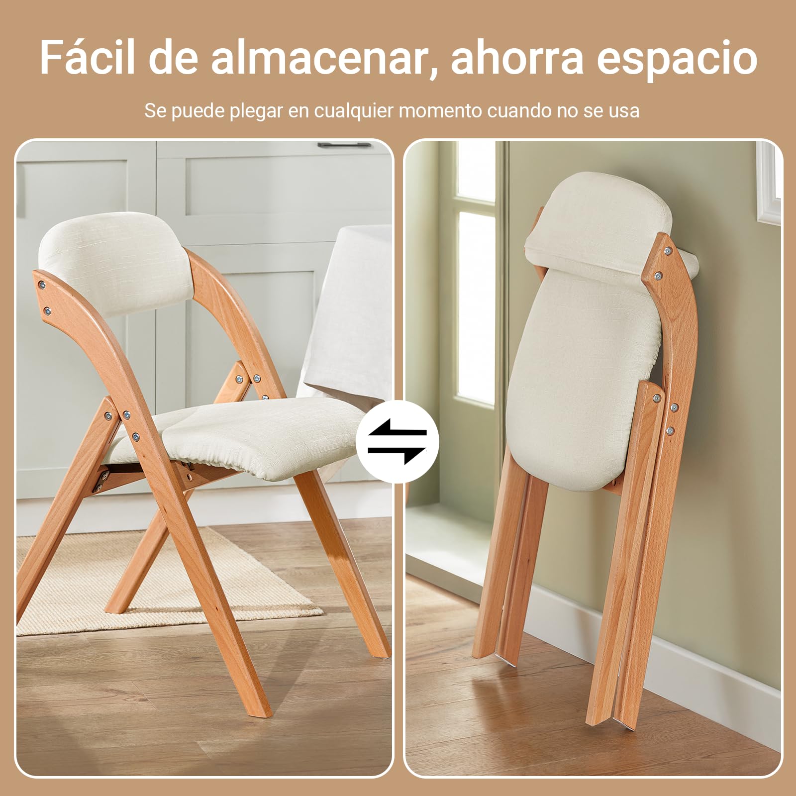 SoBuy Silla de Comedor de Madera con Asiento Acolchado, 47,5 × 59 × 77 cm | Silla plegable de comedor con funda de asiento extraíble, silla plegable de madera para salón, comedor y despacho, FST92-W