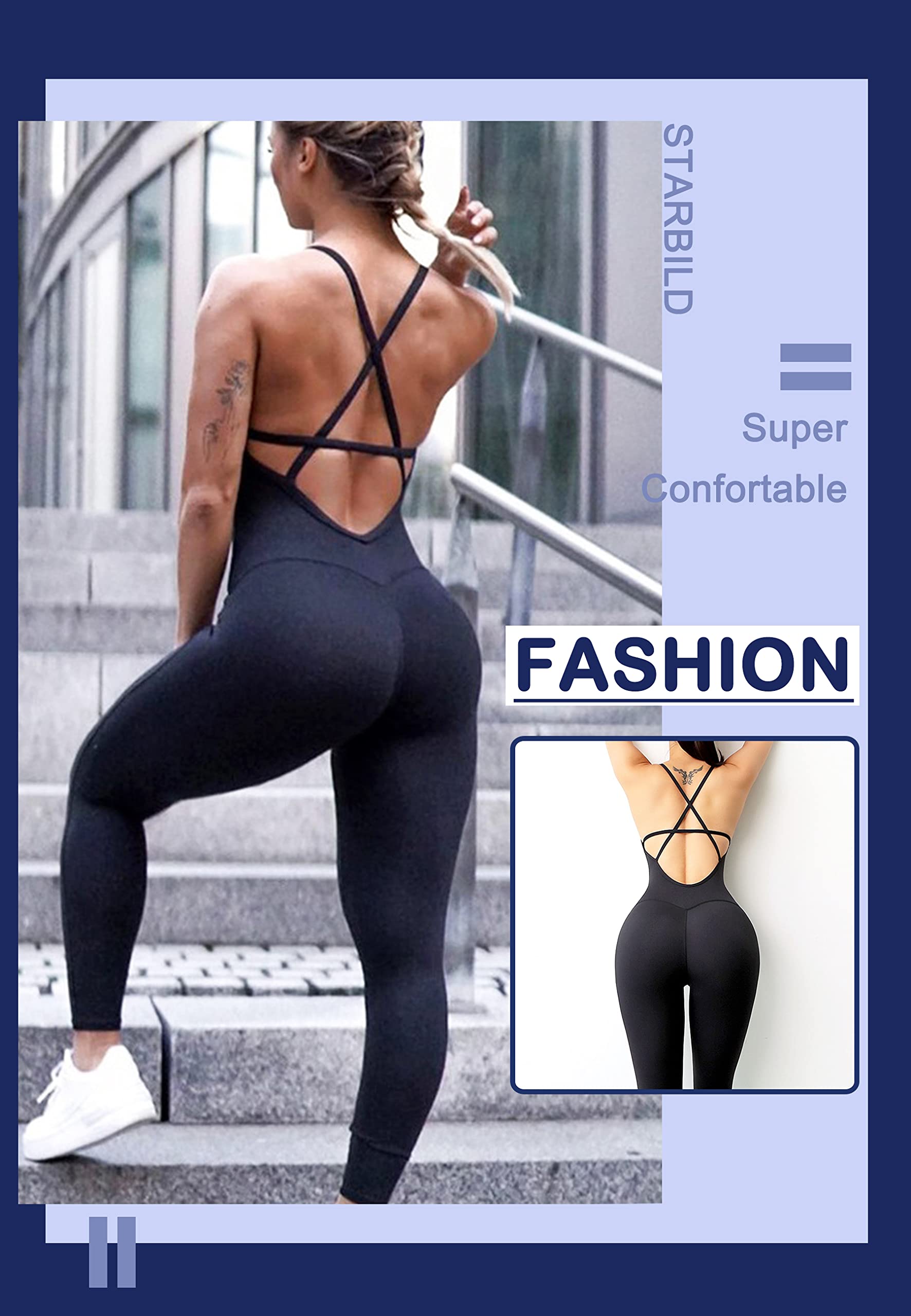 STARBILD Tuta Intera Donna Anti-Cellulite, Jumpsuit Sportiva Push Up Sexy, Completo per Yoga Palestra