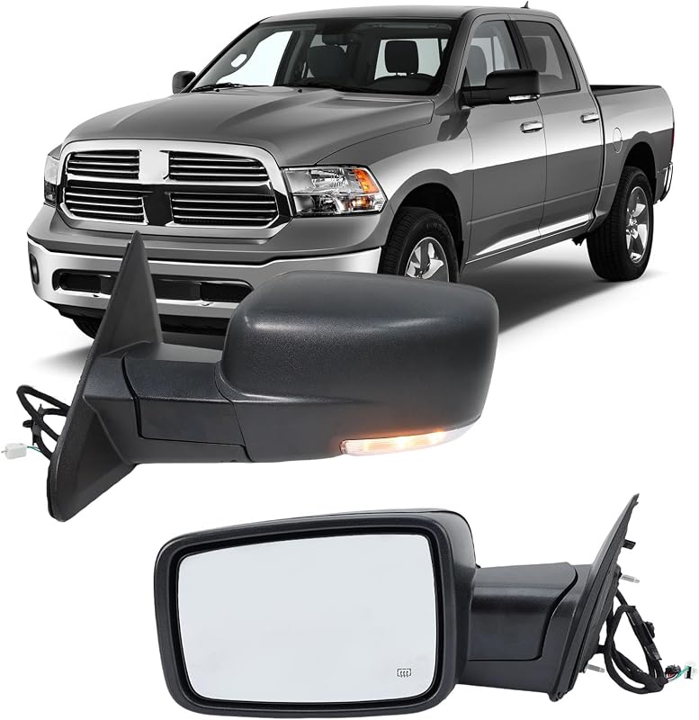 Retrovisor externo esquerdo MOFOAP para Dodge Ram 1500 2500 3500 2013-2018, aquecido com luz de sinalização LED, sensor de temperatura, luz de cortesia e rebatimento elétrico – 10+2 pinos, 1 unidade