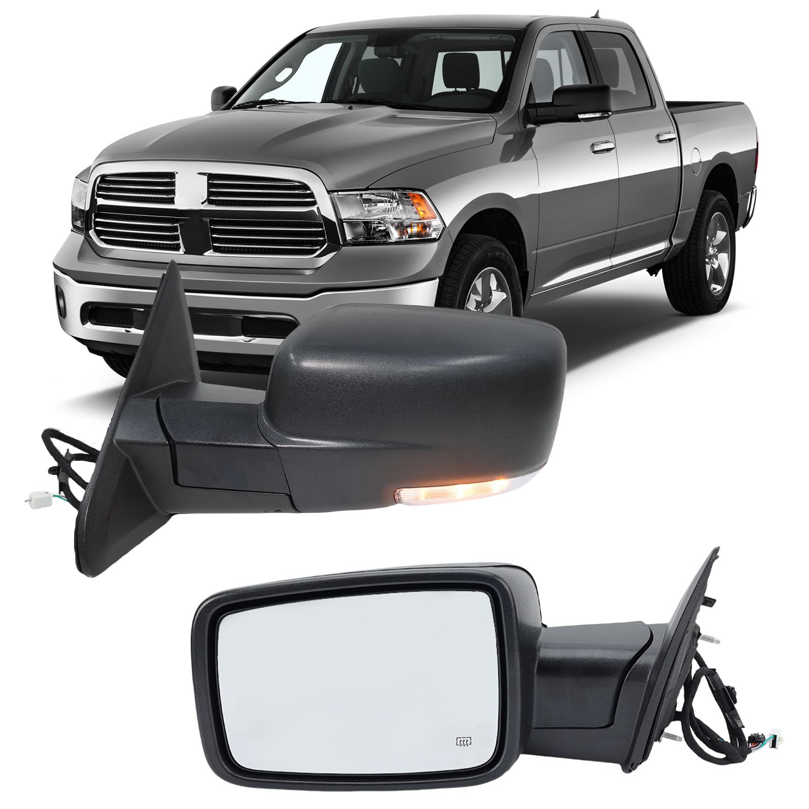 Driver Side Mirror Compatible with 2013-2018 Dodge Ram 1500 2500 3500 Mirrors with Heated Puddle Lamp Temperature Sensor Tuning LED Signal Power Fold (Textured Black)