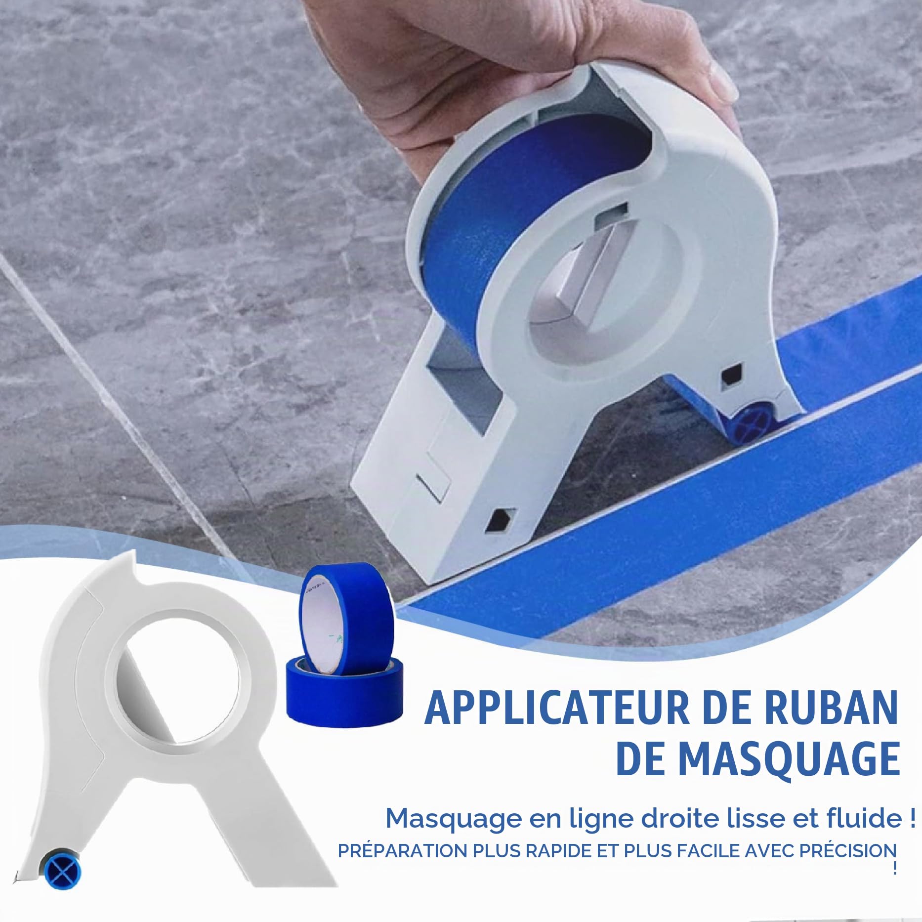 Distributeur de ruban adhésif de masquage portable et sûr avec 2 rouleaux de ruban adhésif pour peinture multifonction