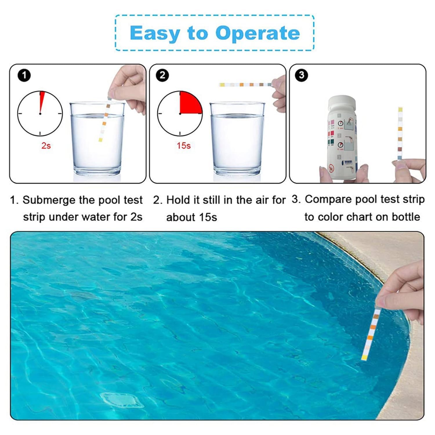 Plopex 3-in-1 Pool and Spa Test Strips, 50 Strips, Tests Chlorine/Bromine, pH, Total Alkalinity, Quick & Accurate test for Swimming Pool, Aquarium, Spa 4