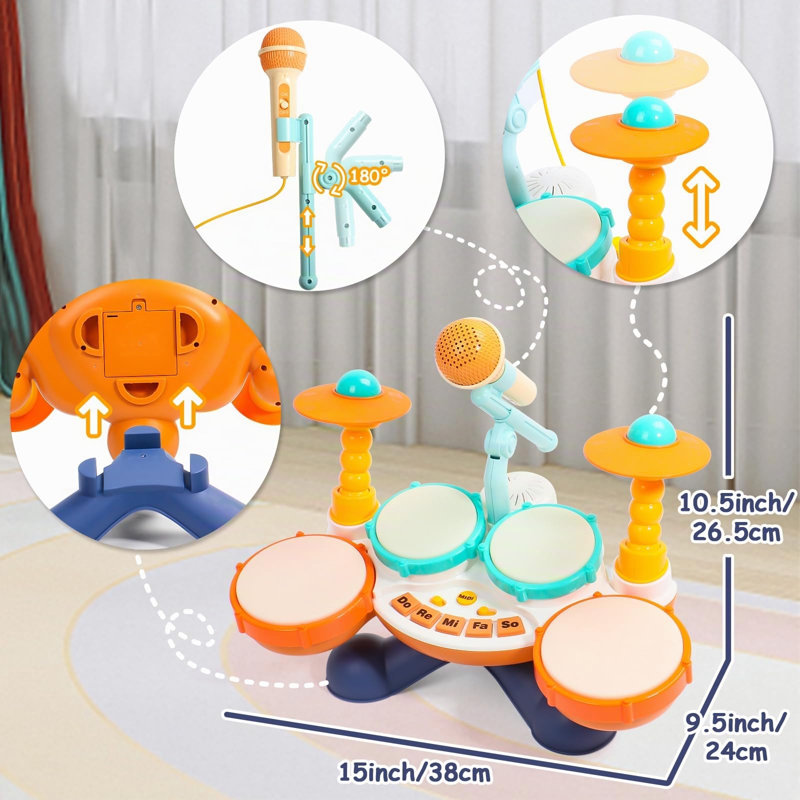 Bateria Juguetes Niños 1 Año-Tambor Infantil Regalo Bebe 1 Año Instrumentos Musicales Infantiles Bateria niños con Micrófono de Sonido Juegos para Niños de 1 Años Pascua Regalo Niña