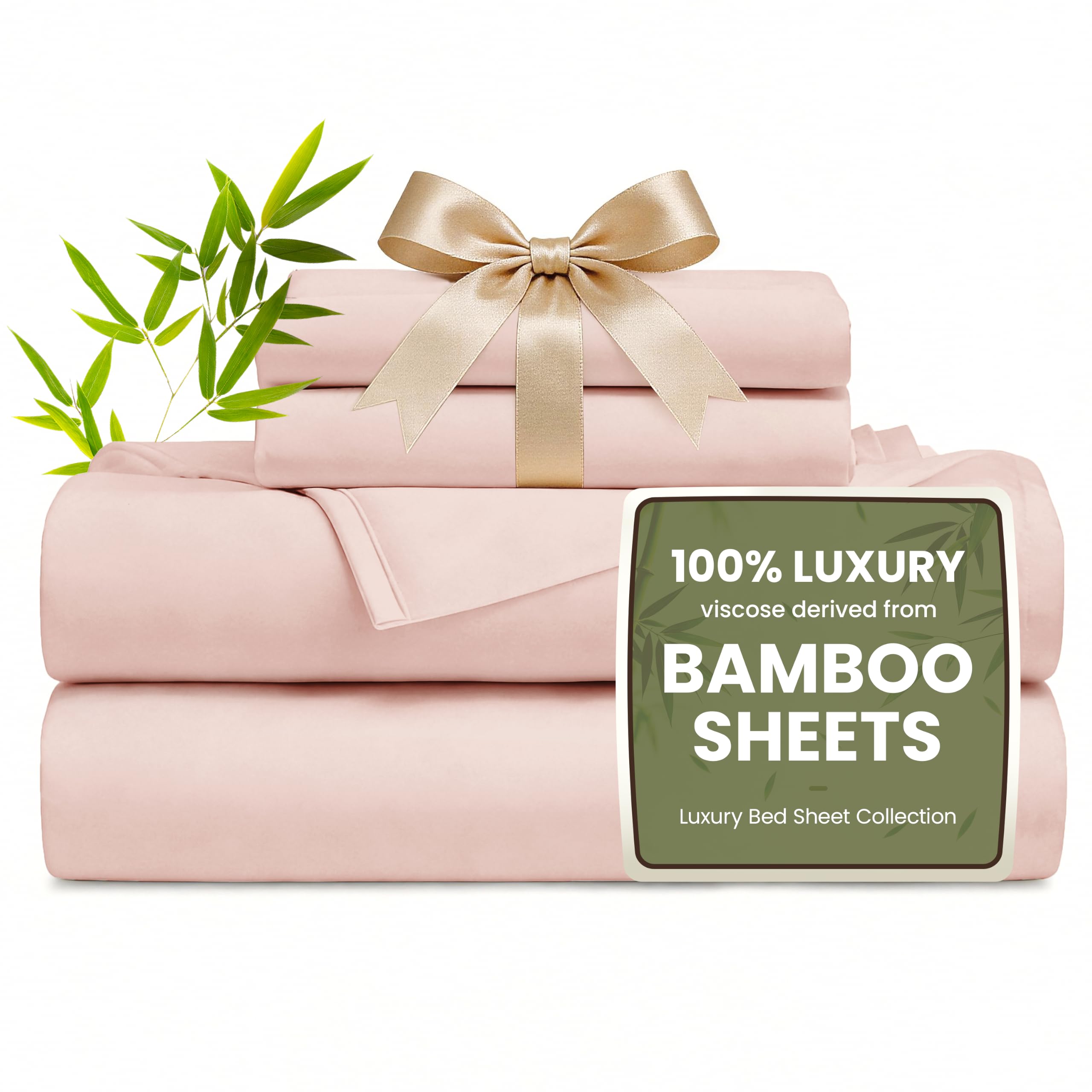 Love's cabin 4 Piece King Size Sheet Set, 100% Rayon Derived from Bamboo, Cooling & Breathable, Soft Silky Deep Pocket up to 16", Hotel Luxury Bedding for Hot Sleepers, Pink