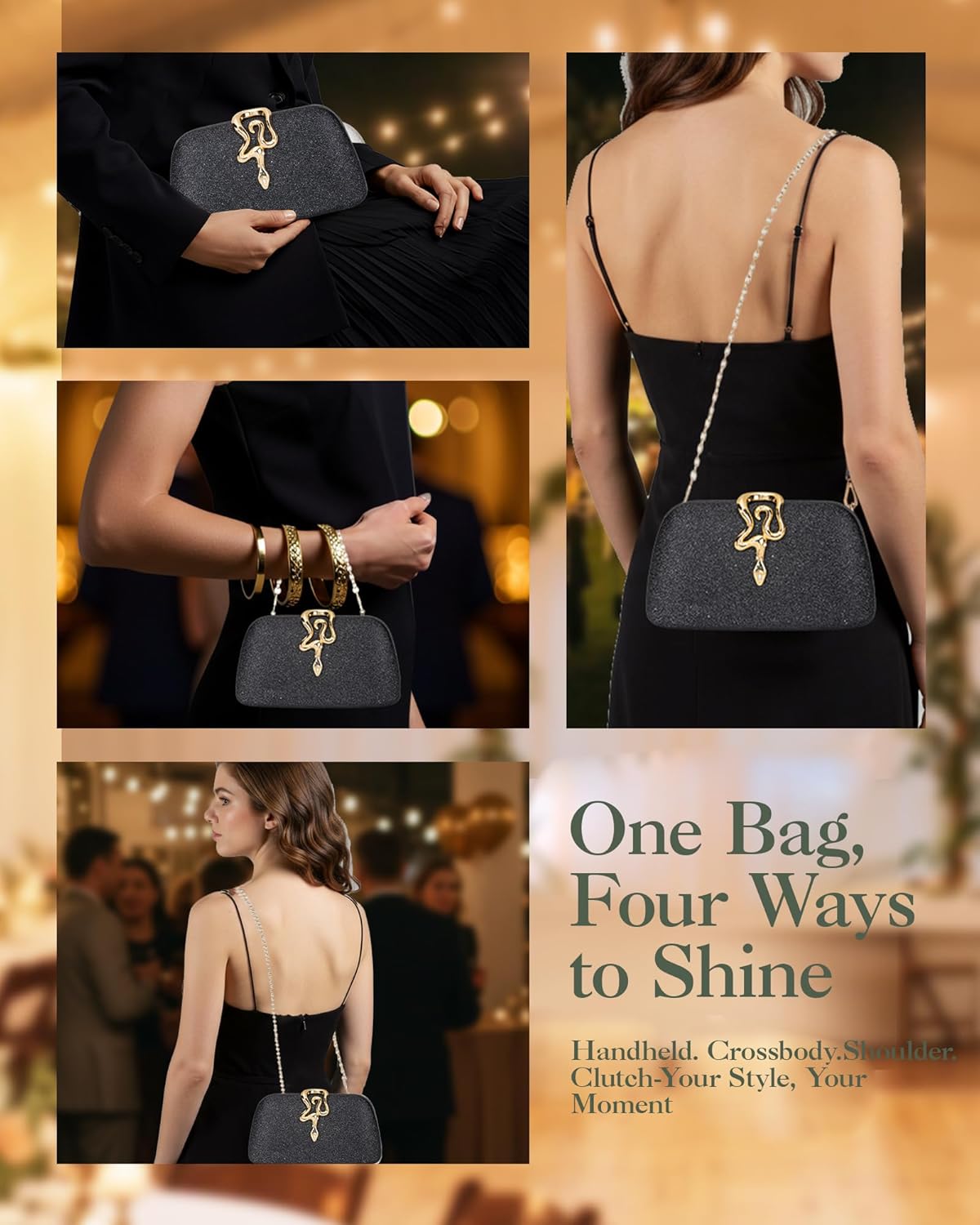 Glitter Clutch Purse for Women – Elegant & Dazzling Evening Bag, Sparkly Handbag for Magical Weddings & Special Moments - Image 2