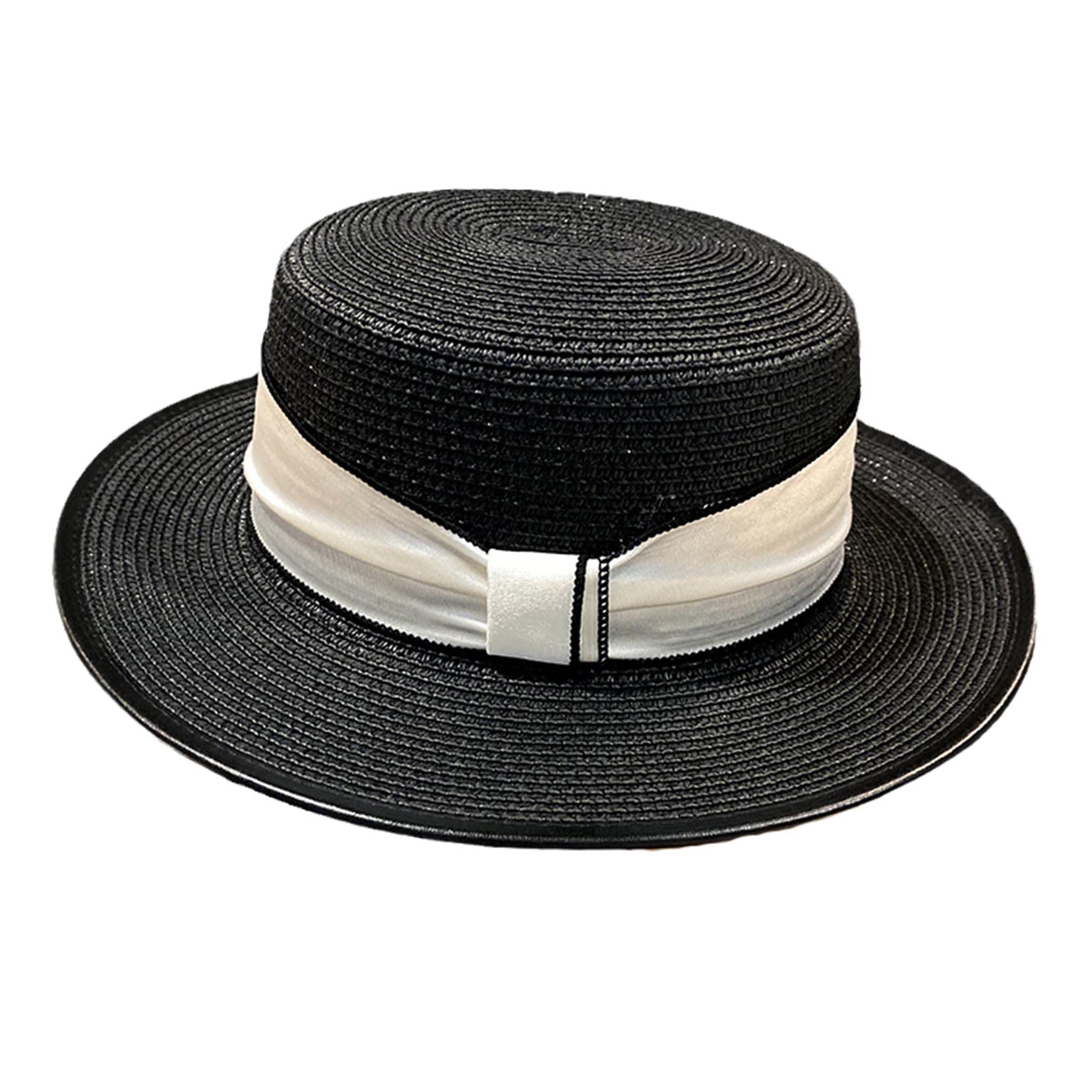 Strohstrandhut Frauen UPF 50+ Flach Top Classic Boilh Hat Sun Hut Atmungsaktives UV -Schutzfischerhut black-56-58cm