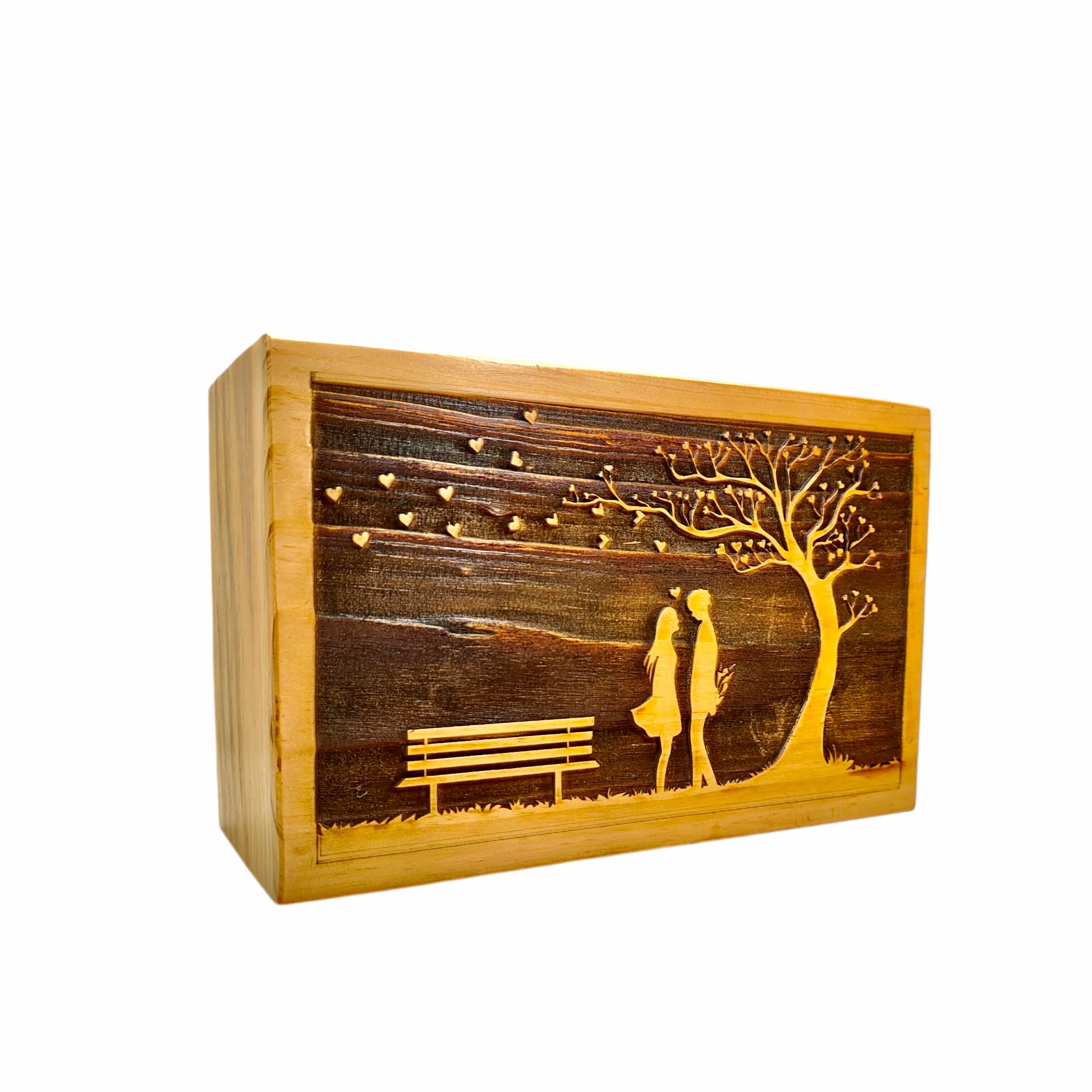 Handmade Wooden Urn Box with Beautiful Design Cremation Funeral Urns Box Adults Male Female Urn Box for human ashes Memorial Urns, Decorative Urn (11''W x 7''L x 4.5''H - Inches - Large)