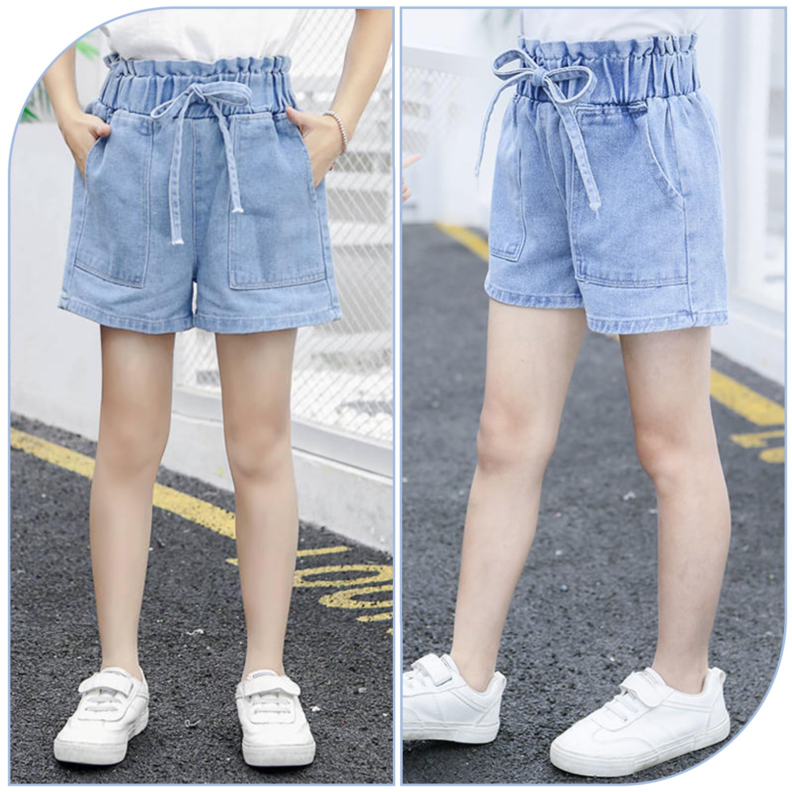 Shorts Mädchen Jeansshorts Kinder Denim Kurze Hose 2er-Pack Sommer Baumwolle Hosen mit Modische Druck