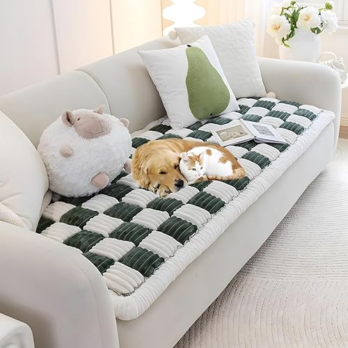 Funda de sofá mullida para perros, lavable, antideslizante, protector para sofá de 3 cojines, apto para mascotas, divertido tapete cuadrado de color