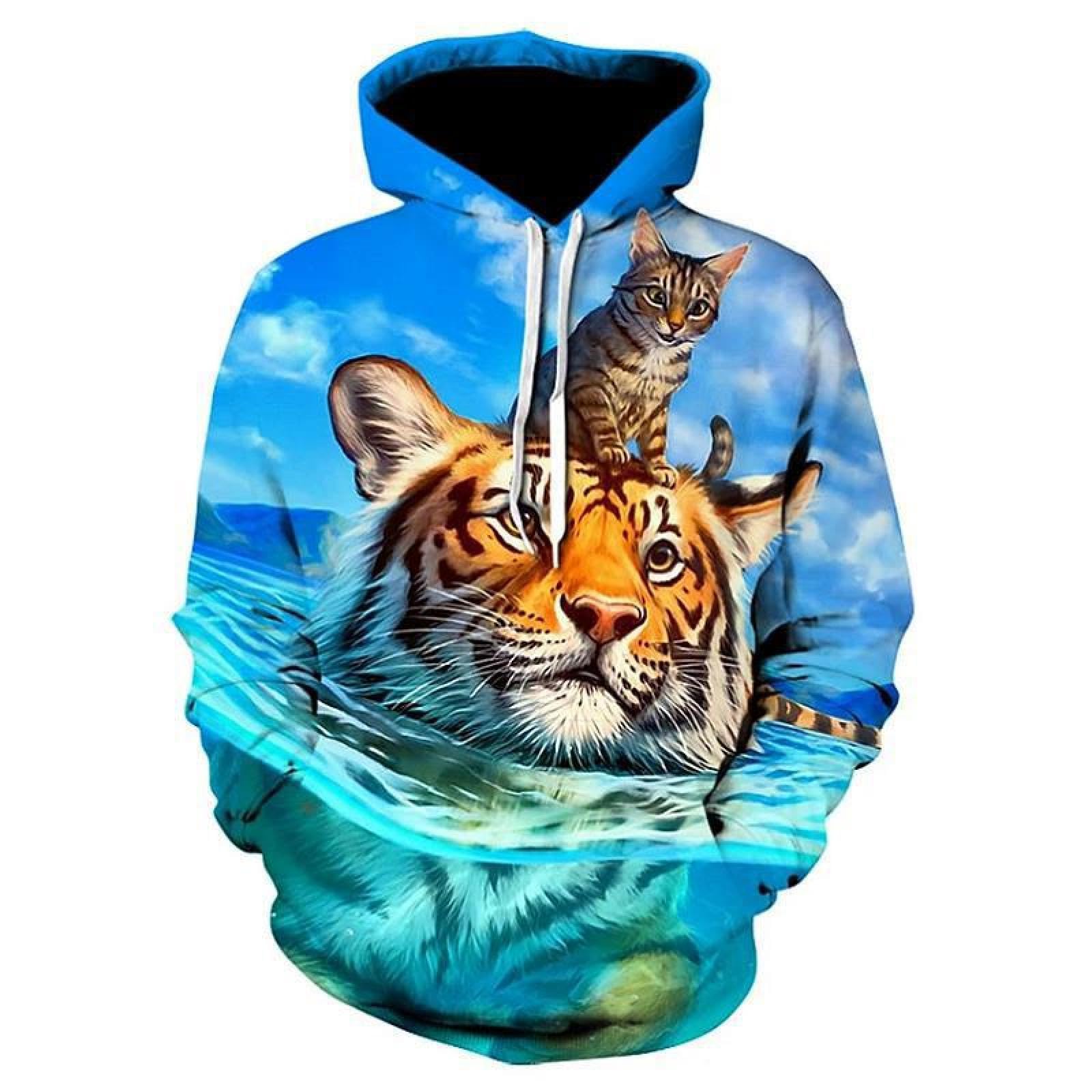 Animal Creativo Tigre Gato otoño Hombres Mujeres Hip Hop 3D Sudadera con Capucha Casual Manga Larga Sudadera Calle Moda Chaqueta